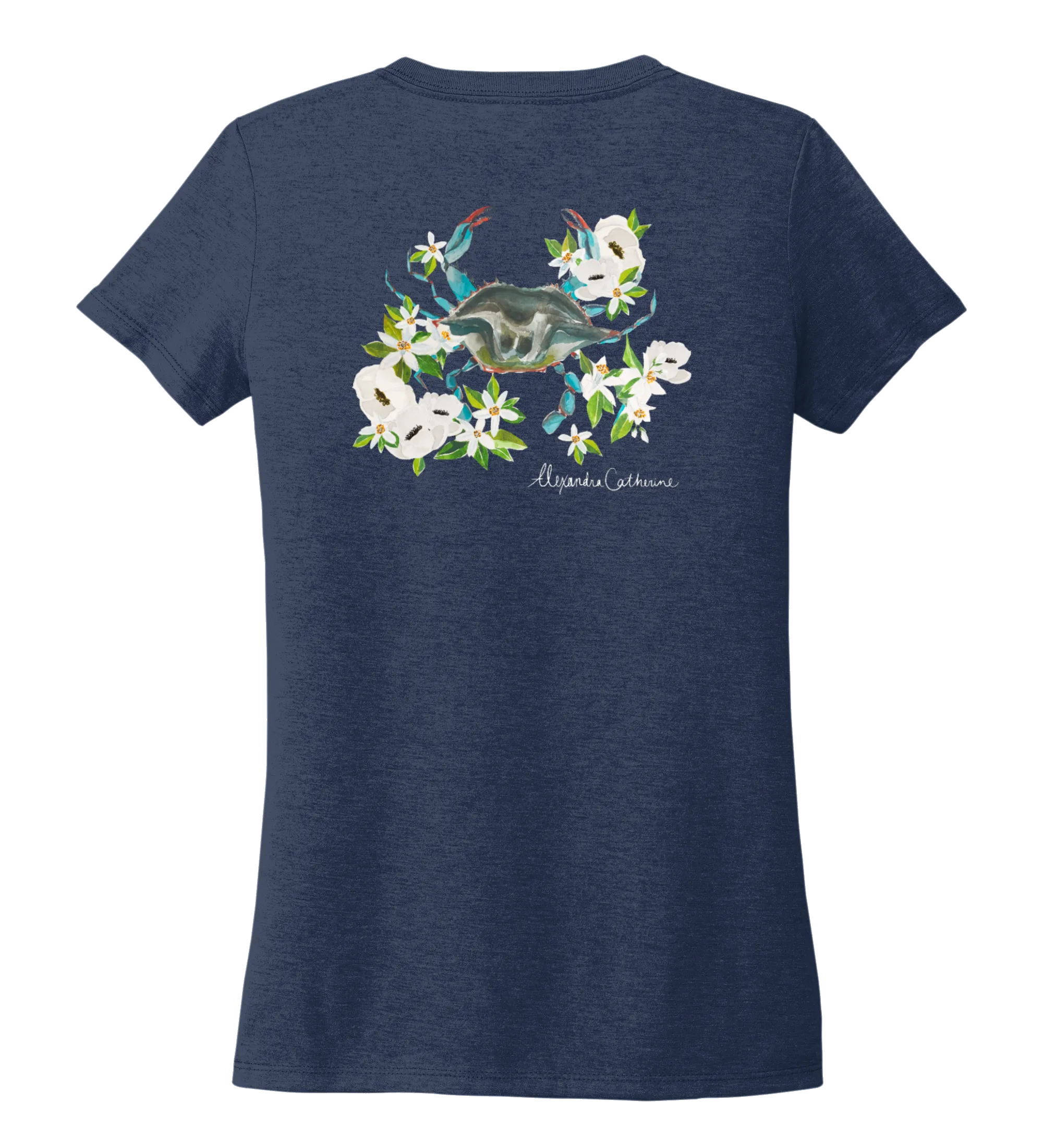 Alexandra Catherine, Blue Crab, Women's V-neck T-shirt in Deep Sea Blue