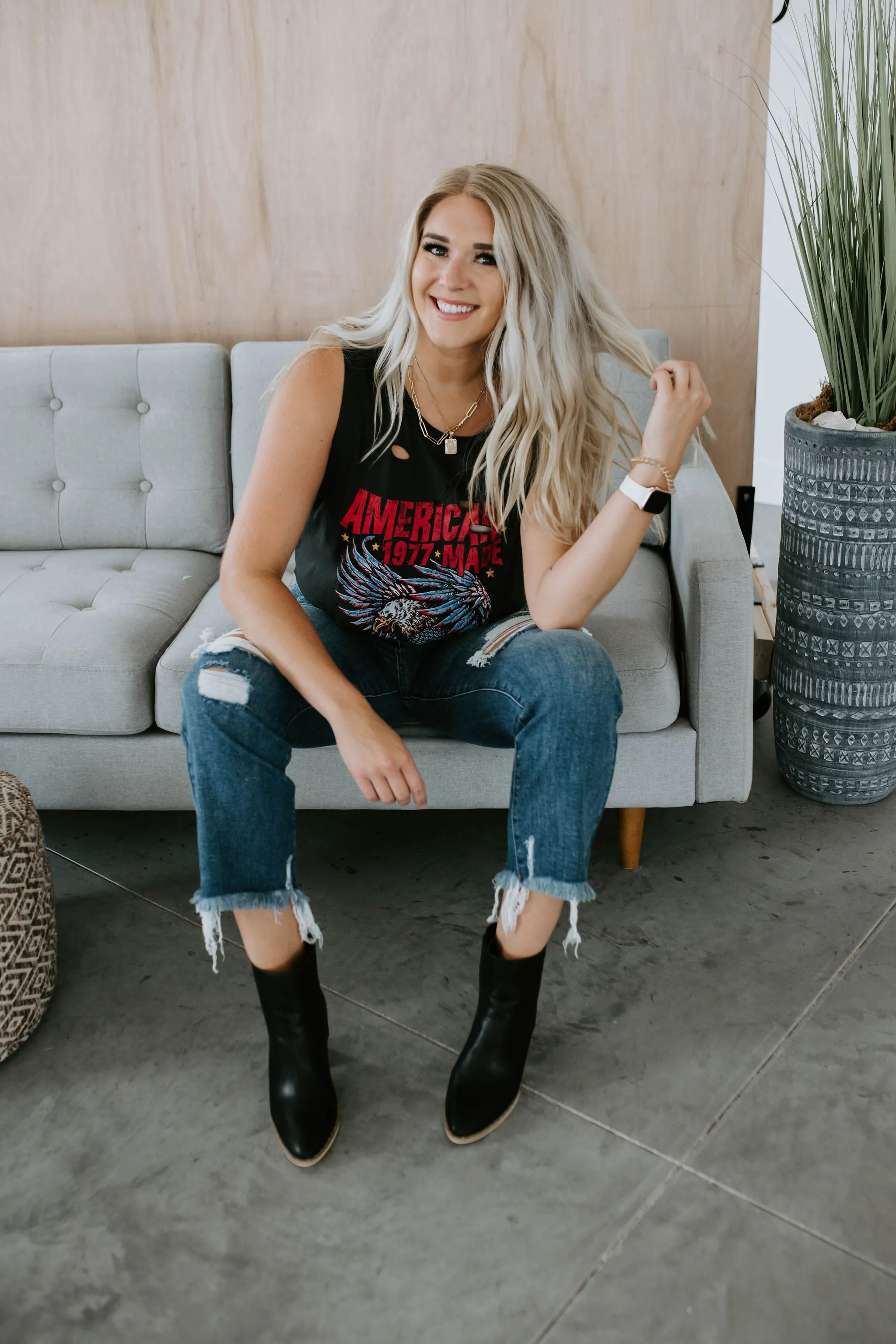 American Made Distressed Graphic Tank
