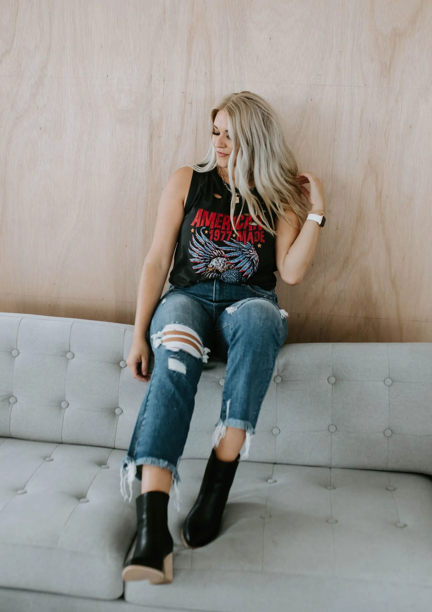 American Made Distressed Graphic Tank