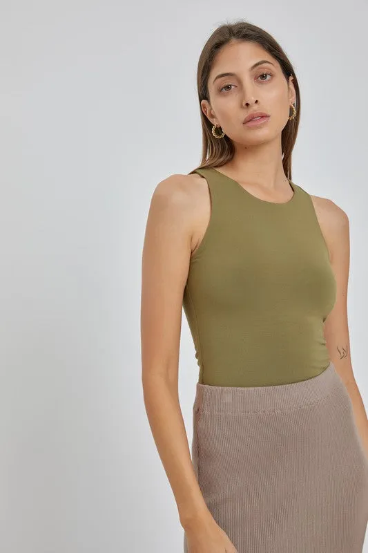 Basic High Neck Tank-Olive