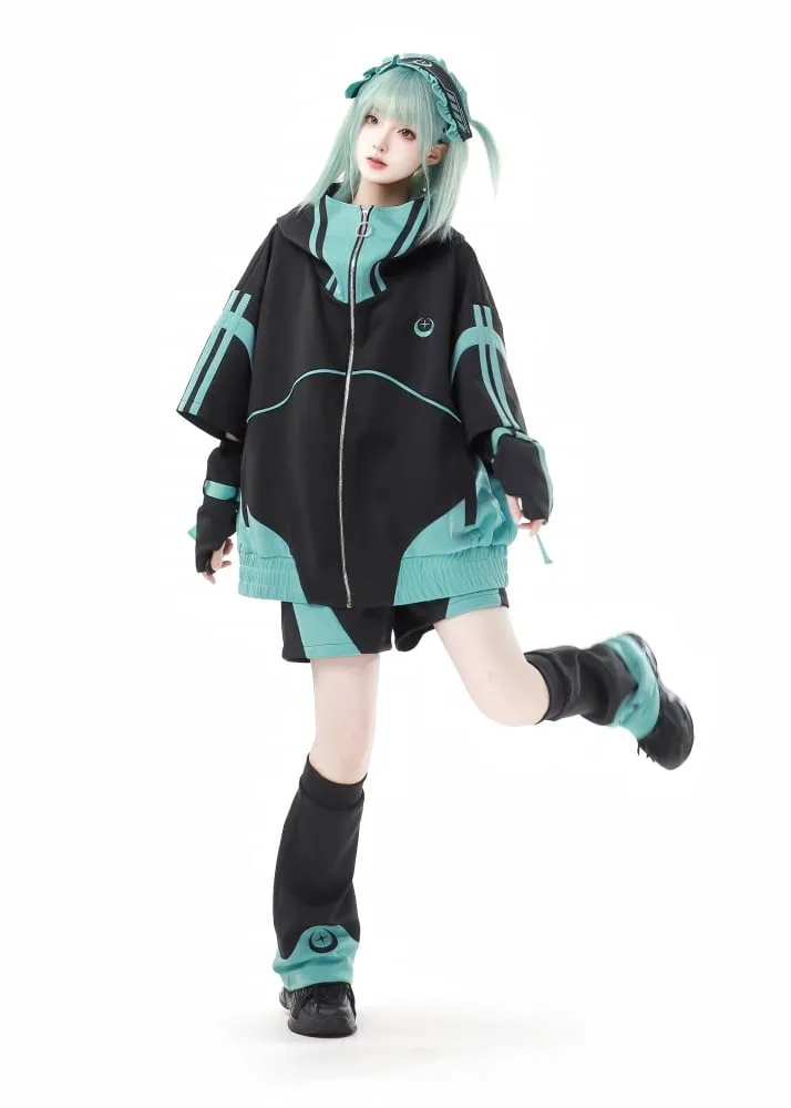 Black&Green Jirai Kei Sport Shorts