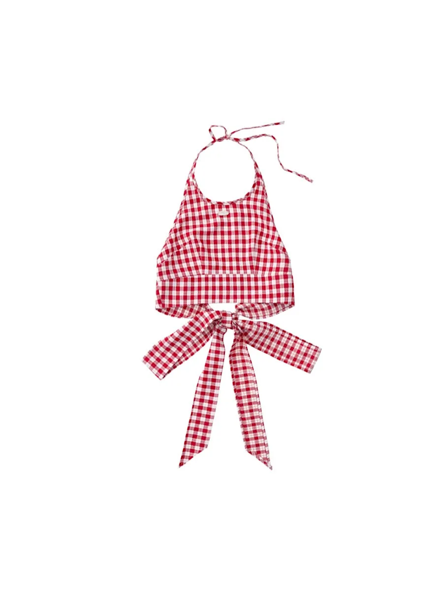 French Sweet Plaid Strap Suspenders Tops