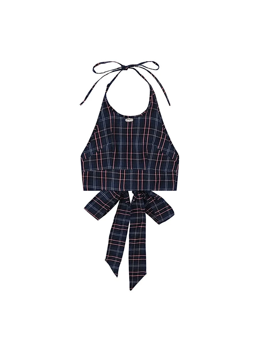 French Sweet Plaid Strap Suspenders Tops