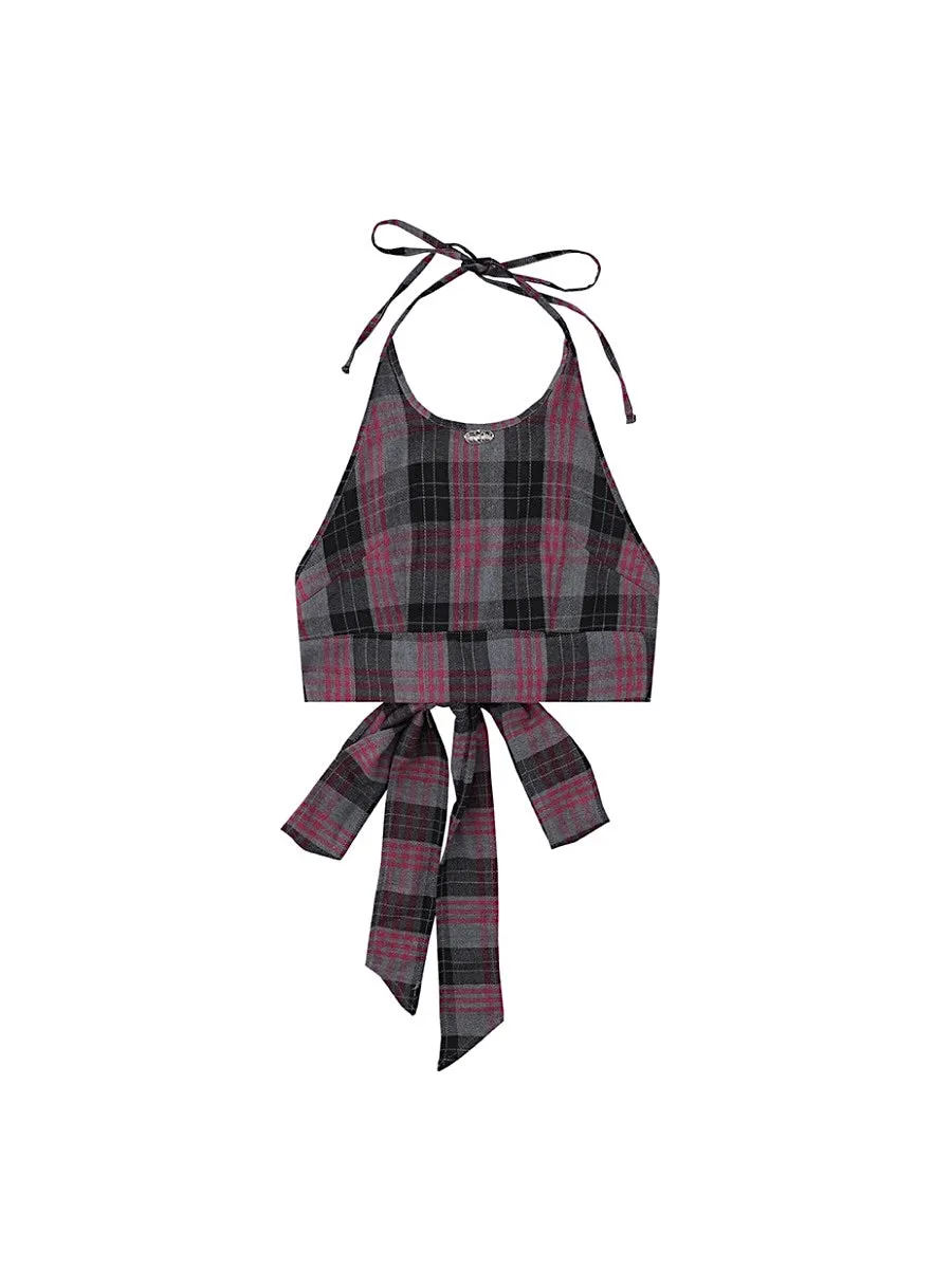 French Sweet Plaid Strap Suspenders Tops