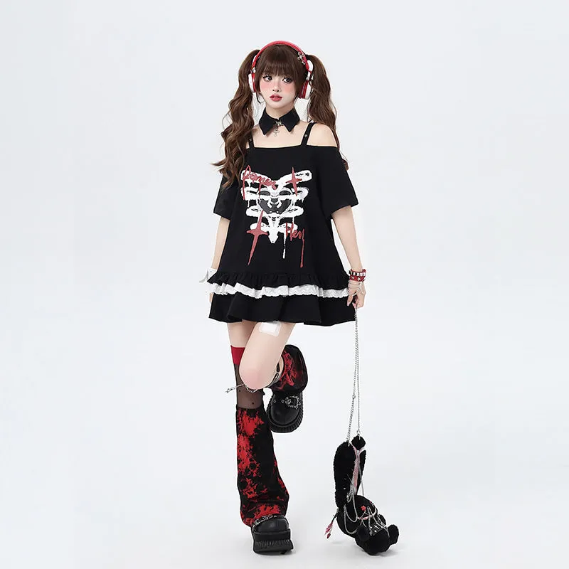 Japanese Sweet Girl Style Off-Shoulder Lace T-shirt