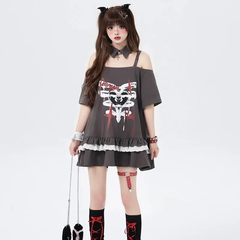 Japanese Sweet Girl Style Off-Shoulder Lace T-shirt
