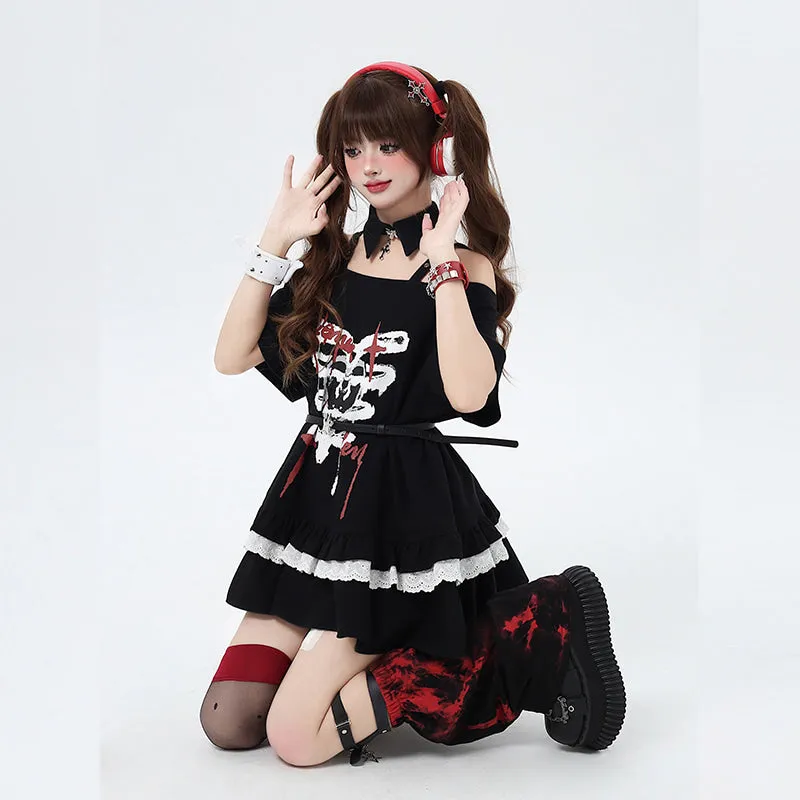 Japanese Sweet Girl Style Off-Shoulder Lace T-shirt