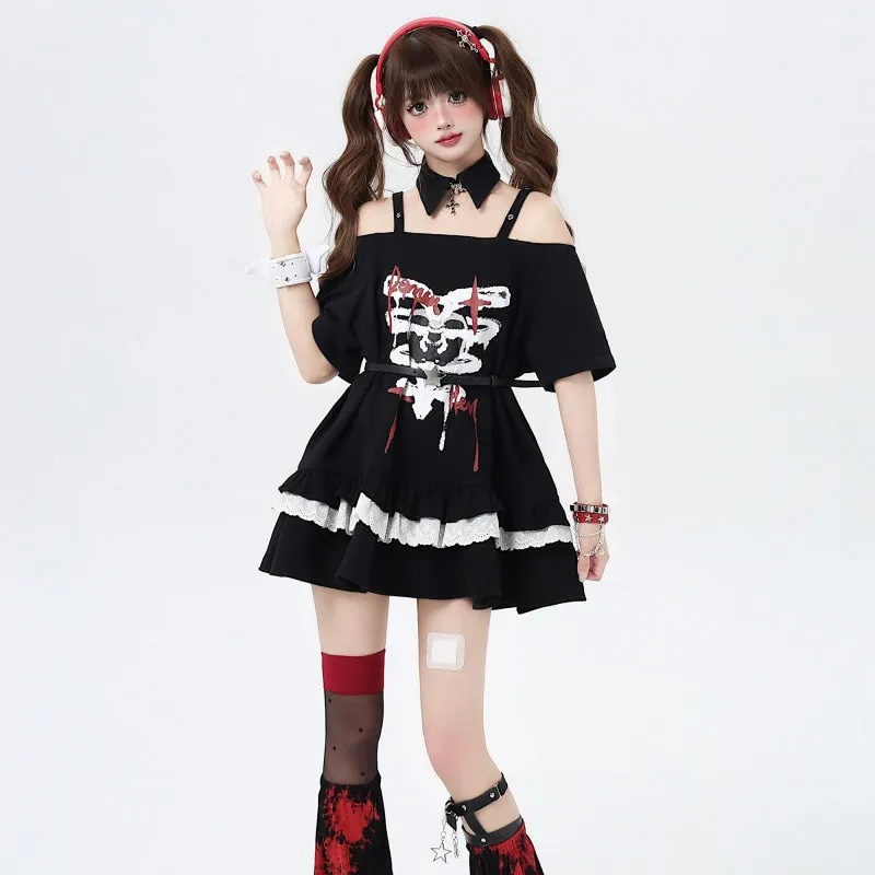 Japanese Sweet Girl Style Off-Shoulder Lace T-shirt