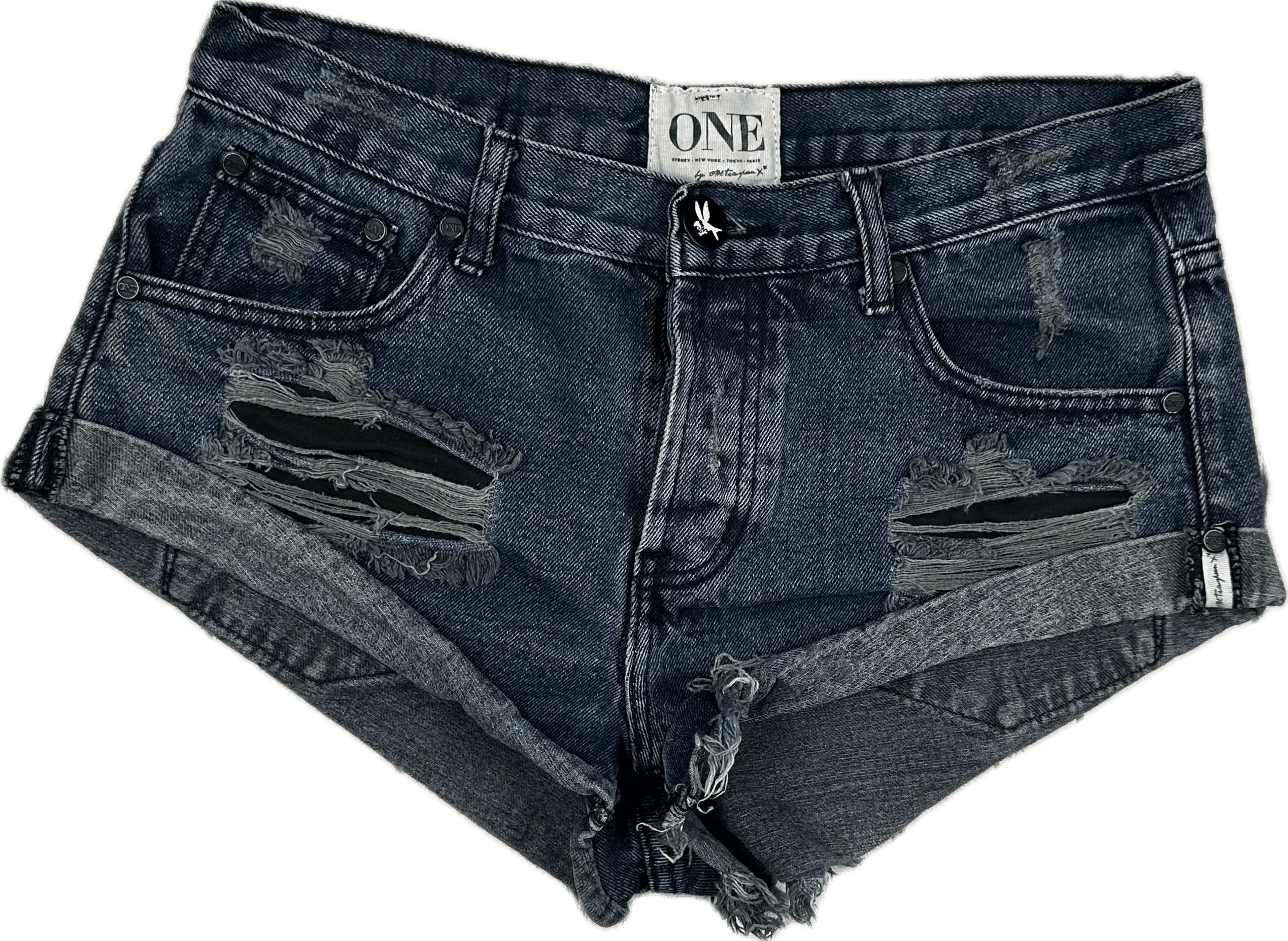 One Teaspoon 'Bandits' Rolled Cuff Denim Shorts  - Size 27"