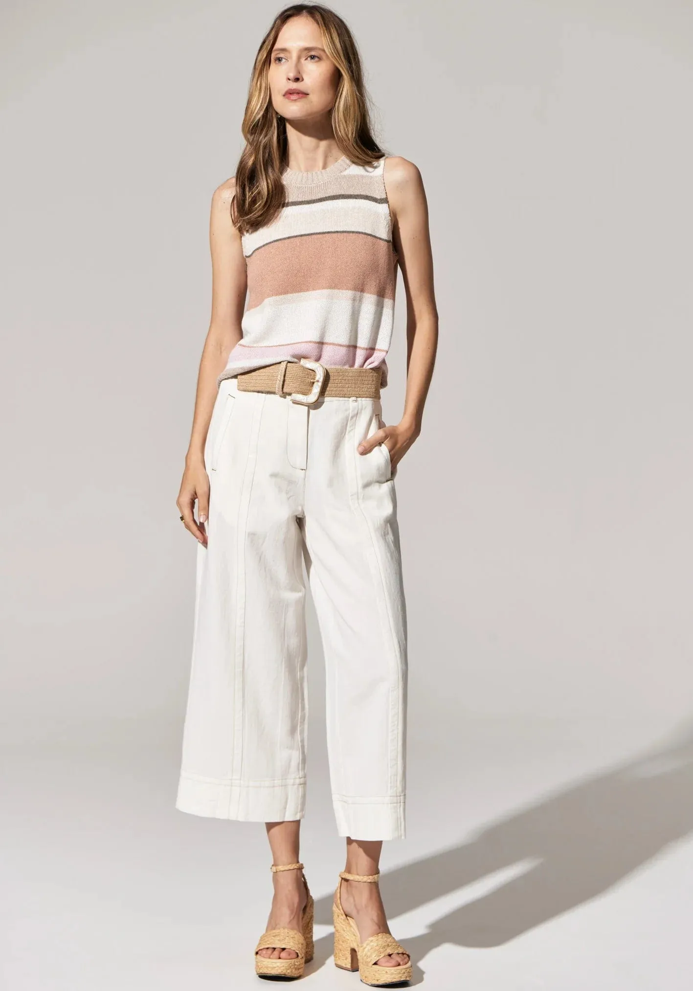 Pol Clothing Estel Stripe Knit Tank Pink Multi