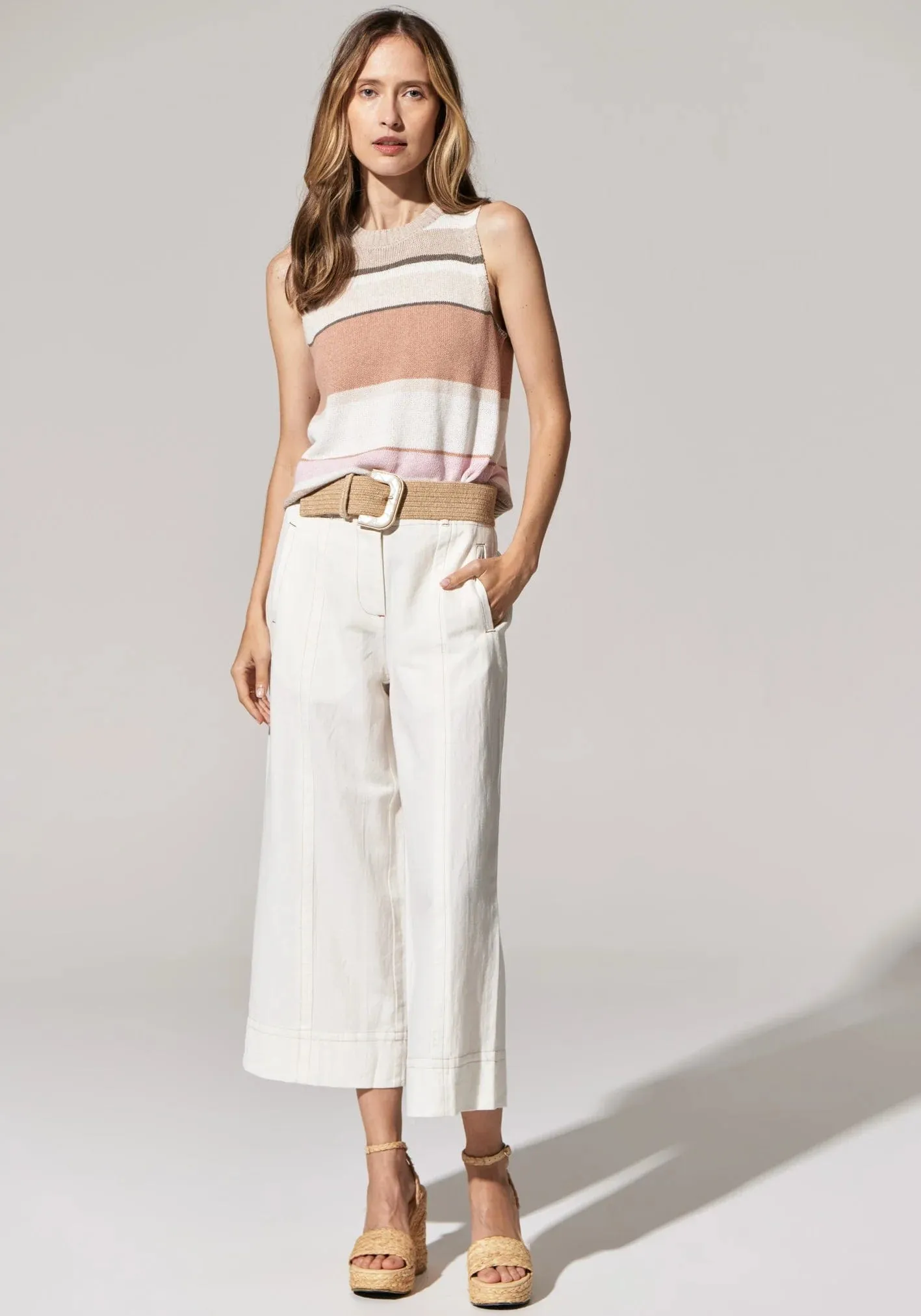 Pol Clothing Estel Stripe Knit Tank Pink Multi