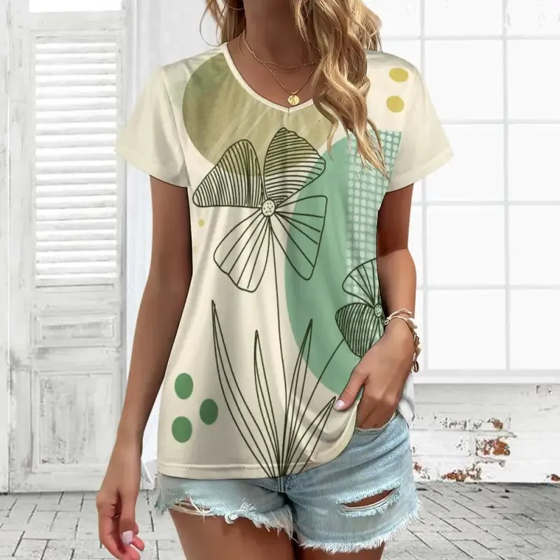 Relax in Comfort with Our Bohemian Floral Print V-Neck Tee