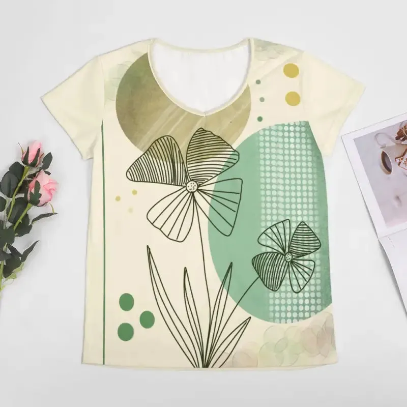 Relax in Comfort with Our Bohemian Floral Print V-Neck Tee
