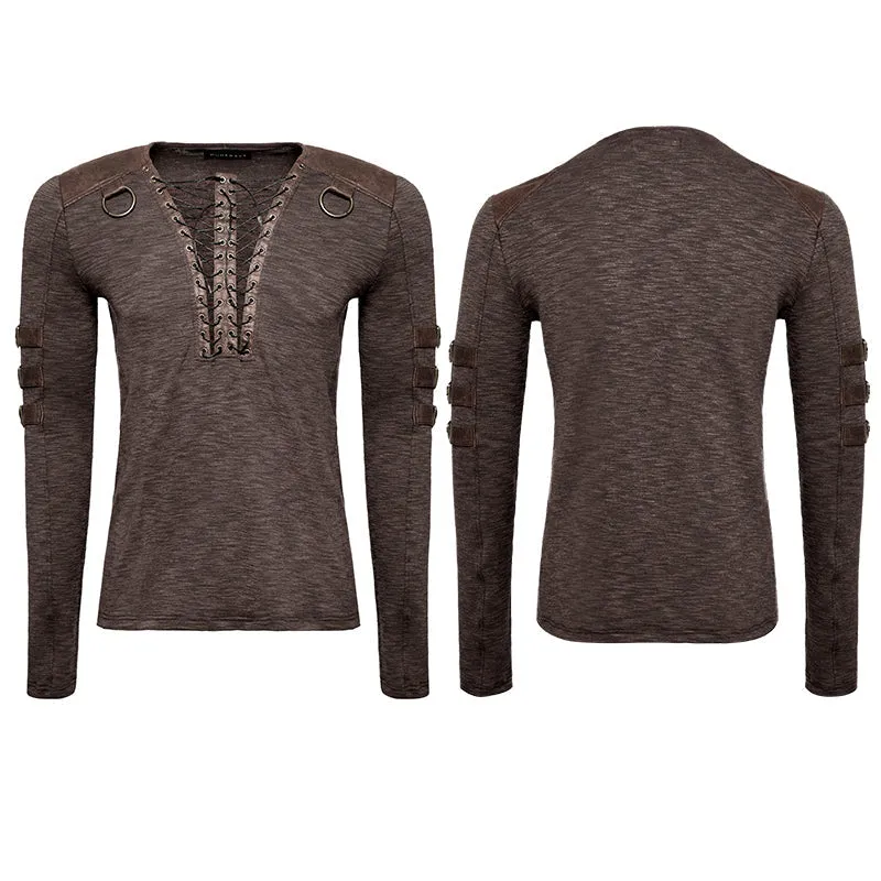 T-462 Chest Strap V-neck Long Sleeve Punk T-shirts