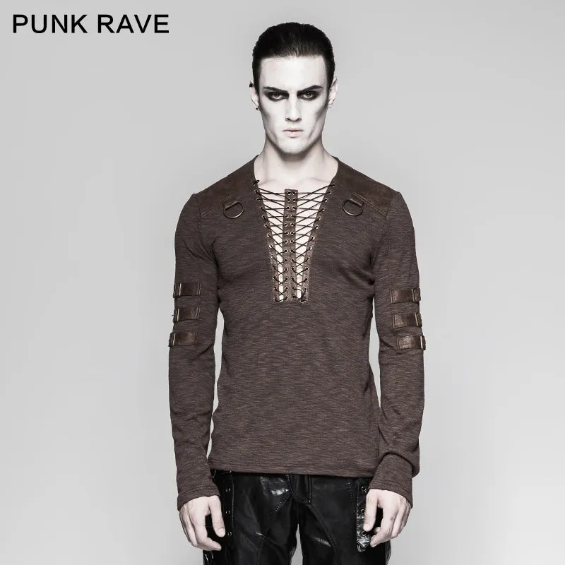 T-462 Chest Strap V-neck Long Sleeve Punk T-shirts