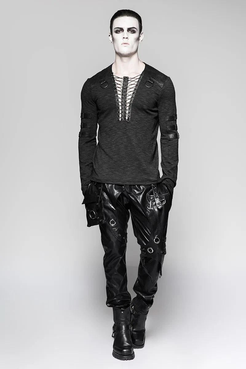 T-462 Chest Strap V-neck Long Sleeve Punk T-shirts