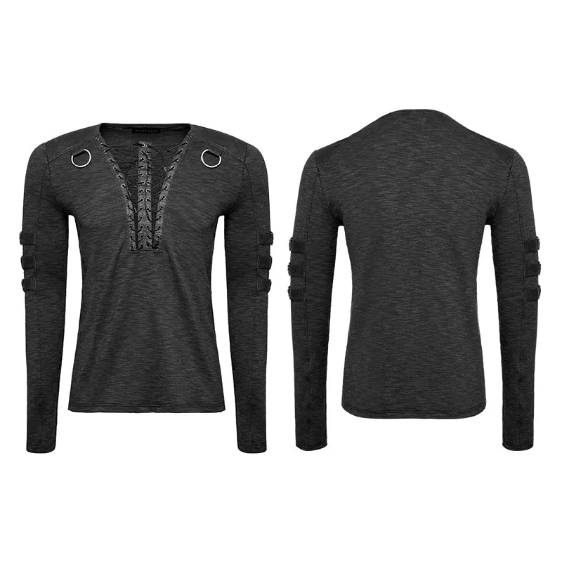 T-462 Chest Strap V-neck Long Sleeve Punk T-shirts