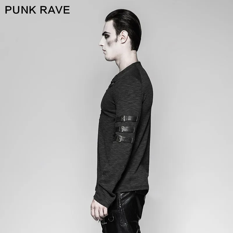 T-462 Chest Strap V-neck Long Sleeve Punk T-shirts