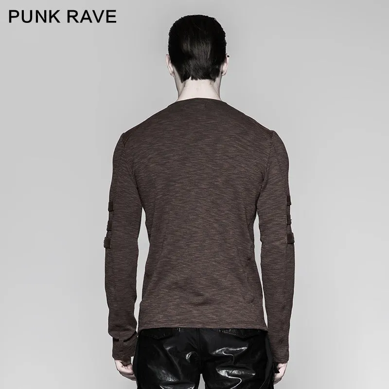 T-462 Chest Strap V-neck Long Sleeve Punk T-shirts