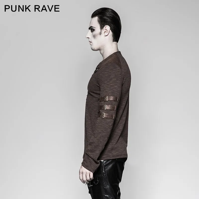 T-462 Chest Strap V-neck Long Sleeve Punk T-shirts