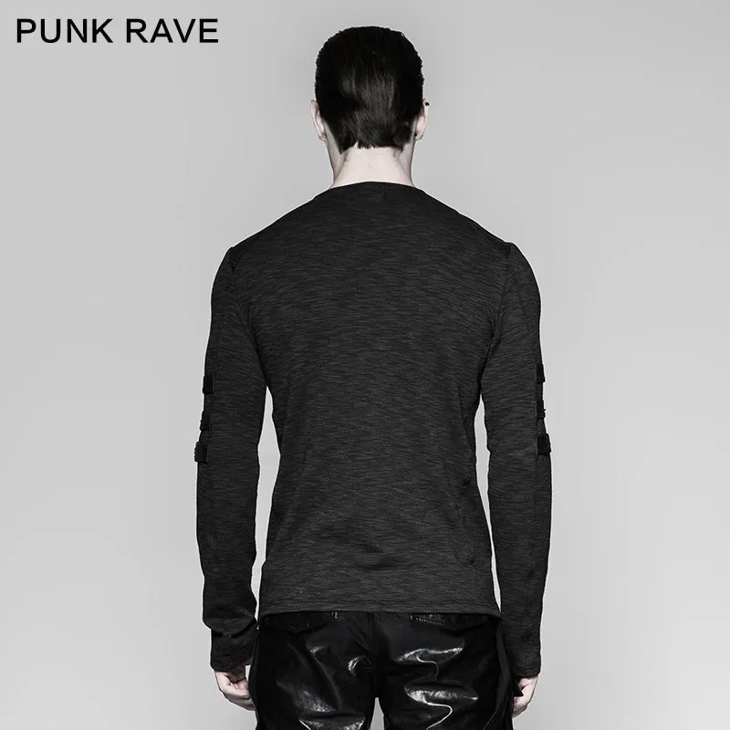 T-462 Chest Strap V-neck Long Sleeve Punk T-shirts