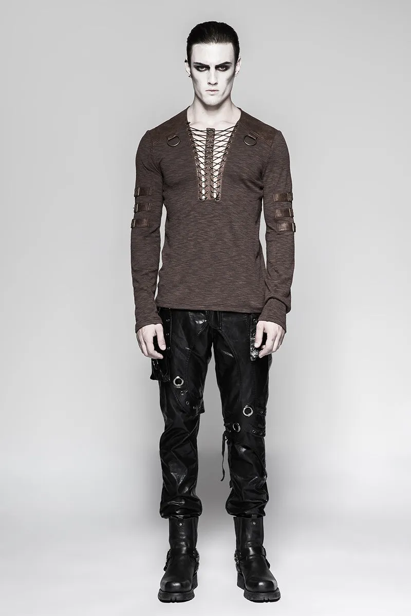T-462 Chest Strap V-neck Long Sleeve Punk T-shirts
